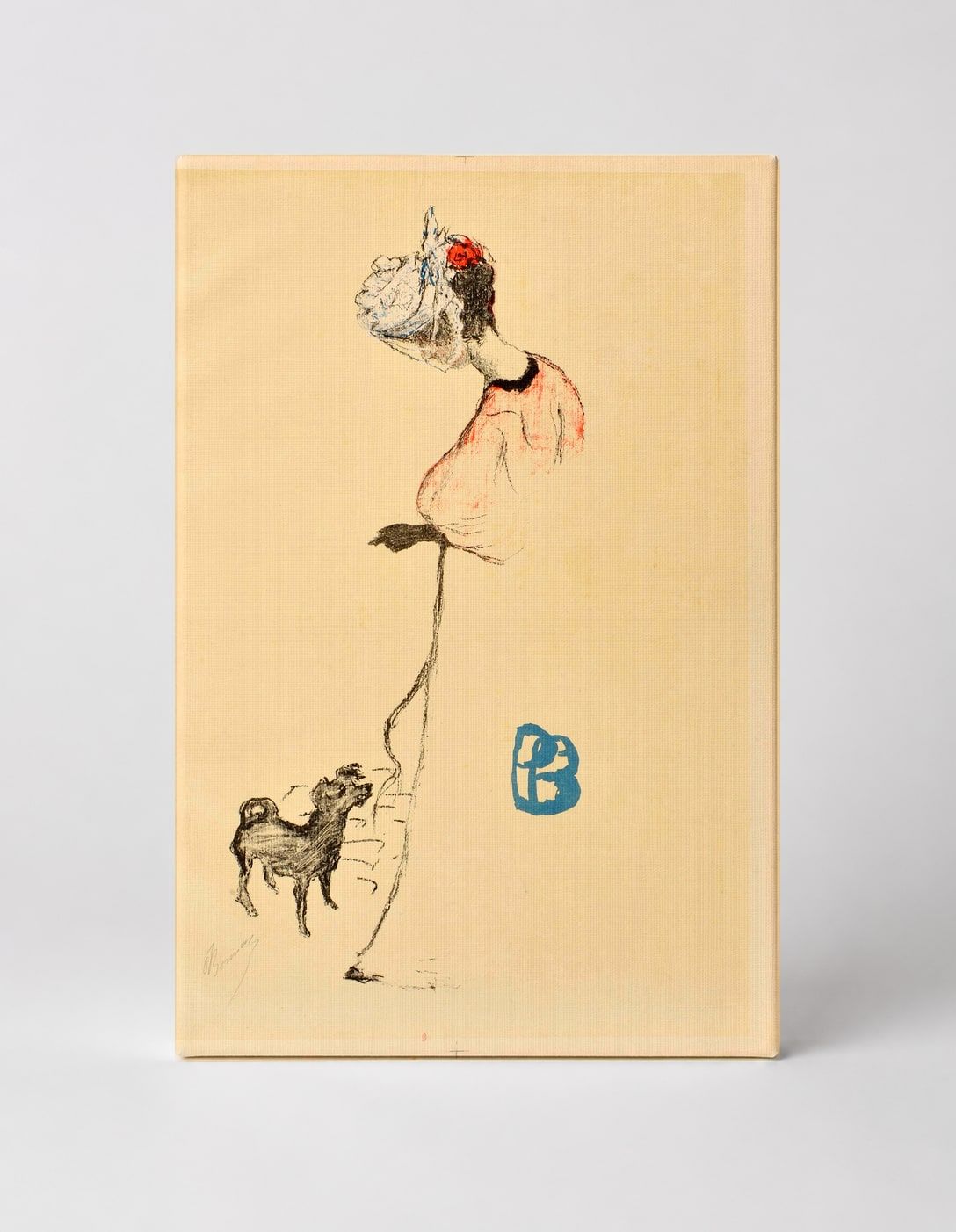 Elegant Woman with Dog Belle Epoque Vintage Lithograph Canvas Wall Art