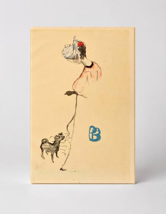 Elegant Woman with Dog Belle Epoque Vintage Lithograph Canvas Wall Art