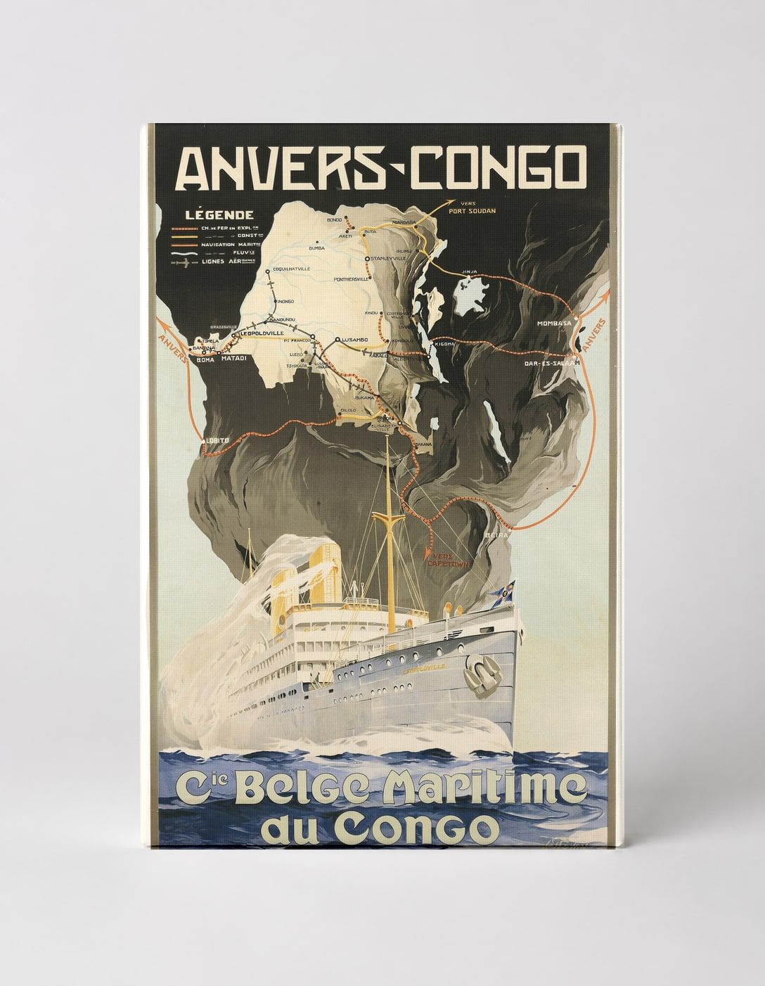 Anvers-Congo Compagnie Belge Maritime 1920s Vintage Travel Poster Wall Art