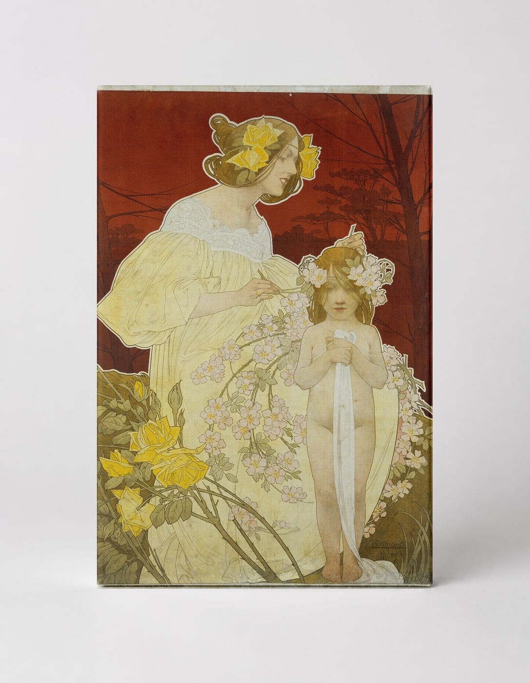 Mother and Child with Flowers - Art Nouveau Vintage Poster Wall Art