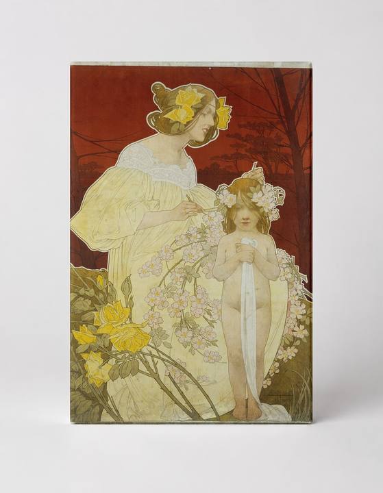 Mother and Child with Flowers - Art Nouveau Vintage Poster Wall Art