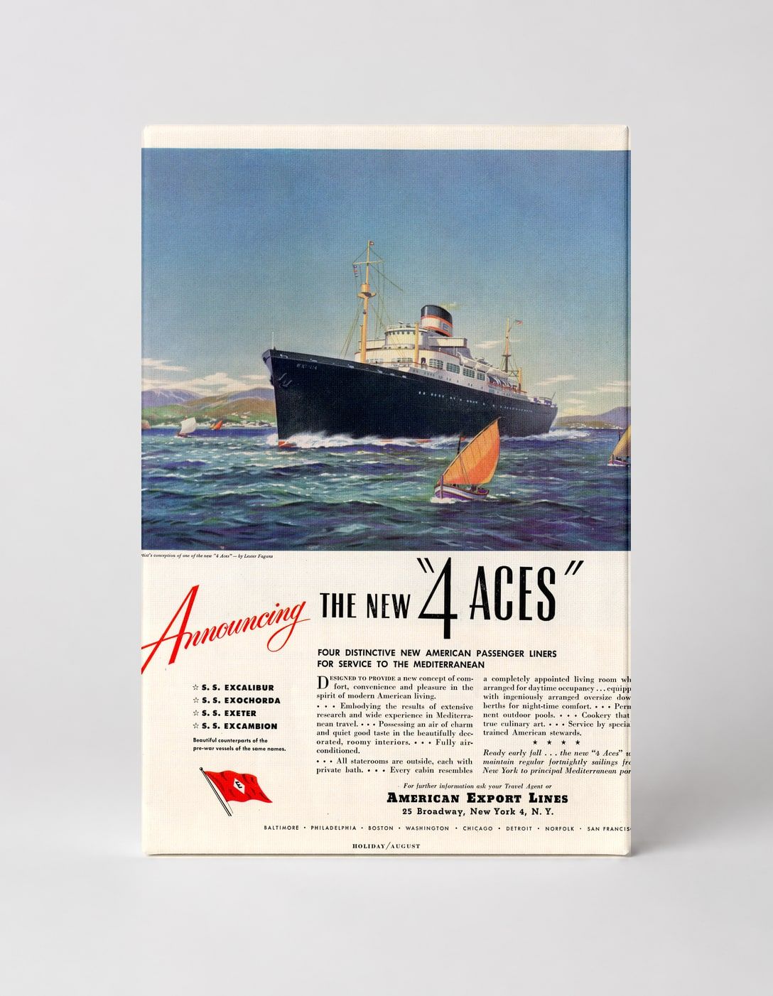 American Export Lines 4 Aces 1950s - Vintage Ocean Liner Travel Poster Canvas Wall Art