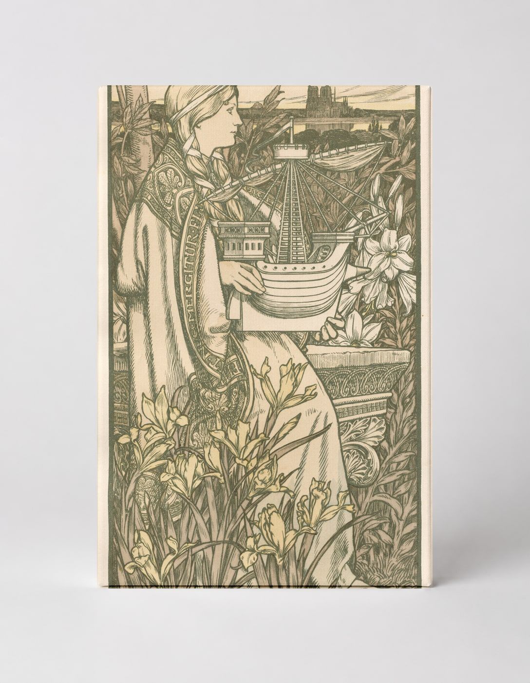 Medieval Figure with Ship Model - Art Nouveau Vintage Poster Wall Art