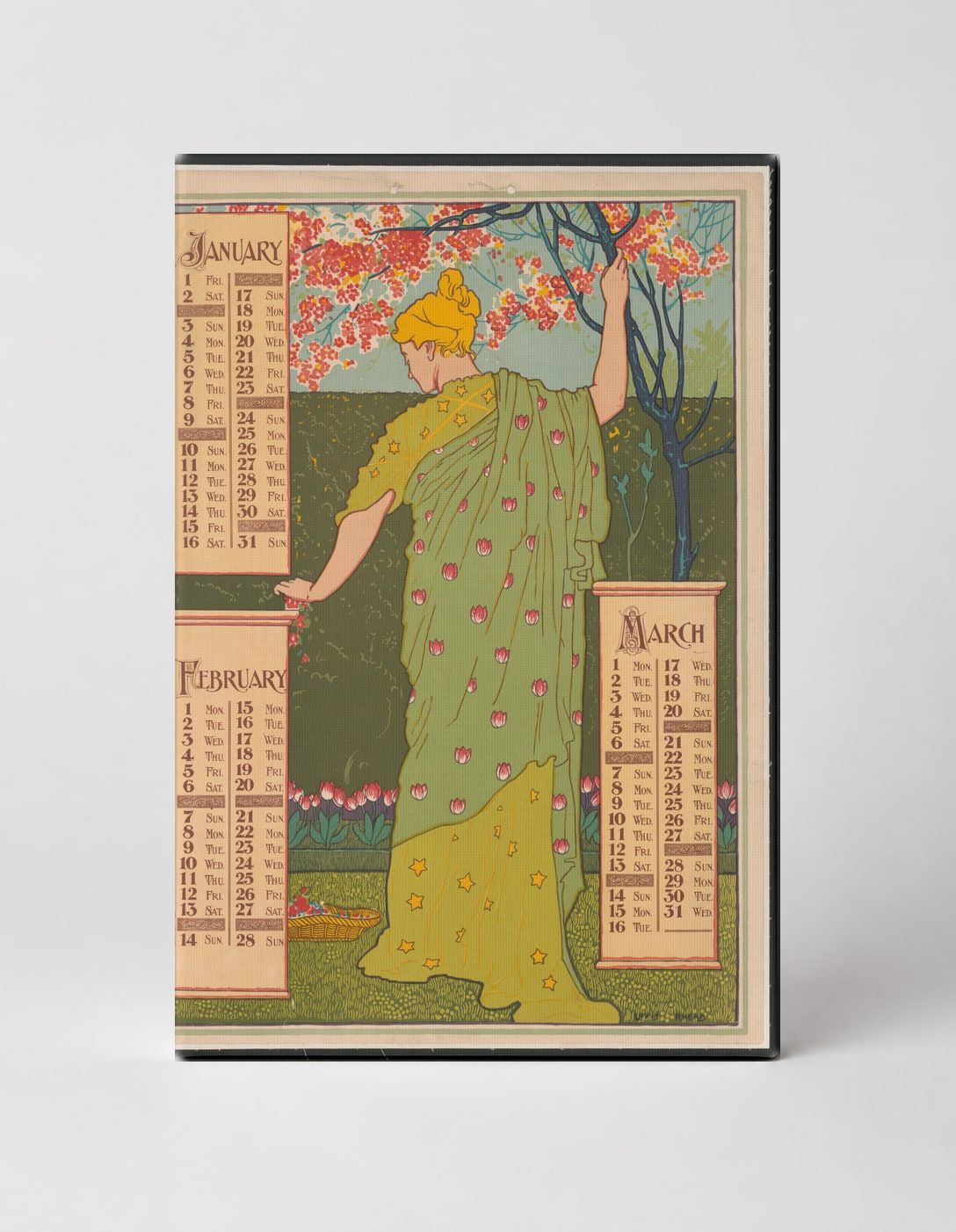 January February March 1897 Calendar - Art Nouveau Vintage Poster Wall Art