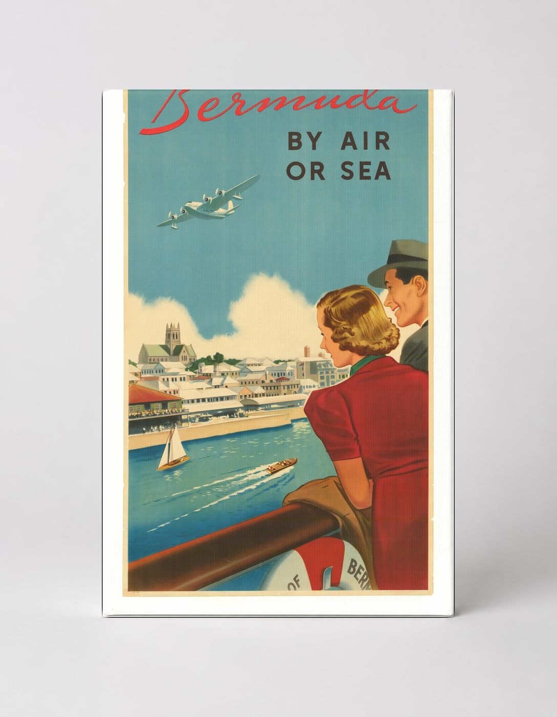 Bermuda By Air Or Sea 1930s - Vintage Travel Poster Canvas Wall Art