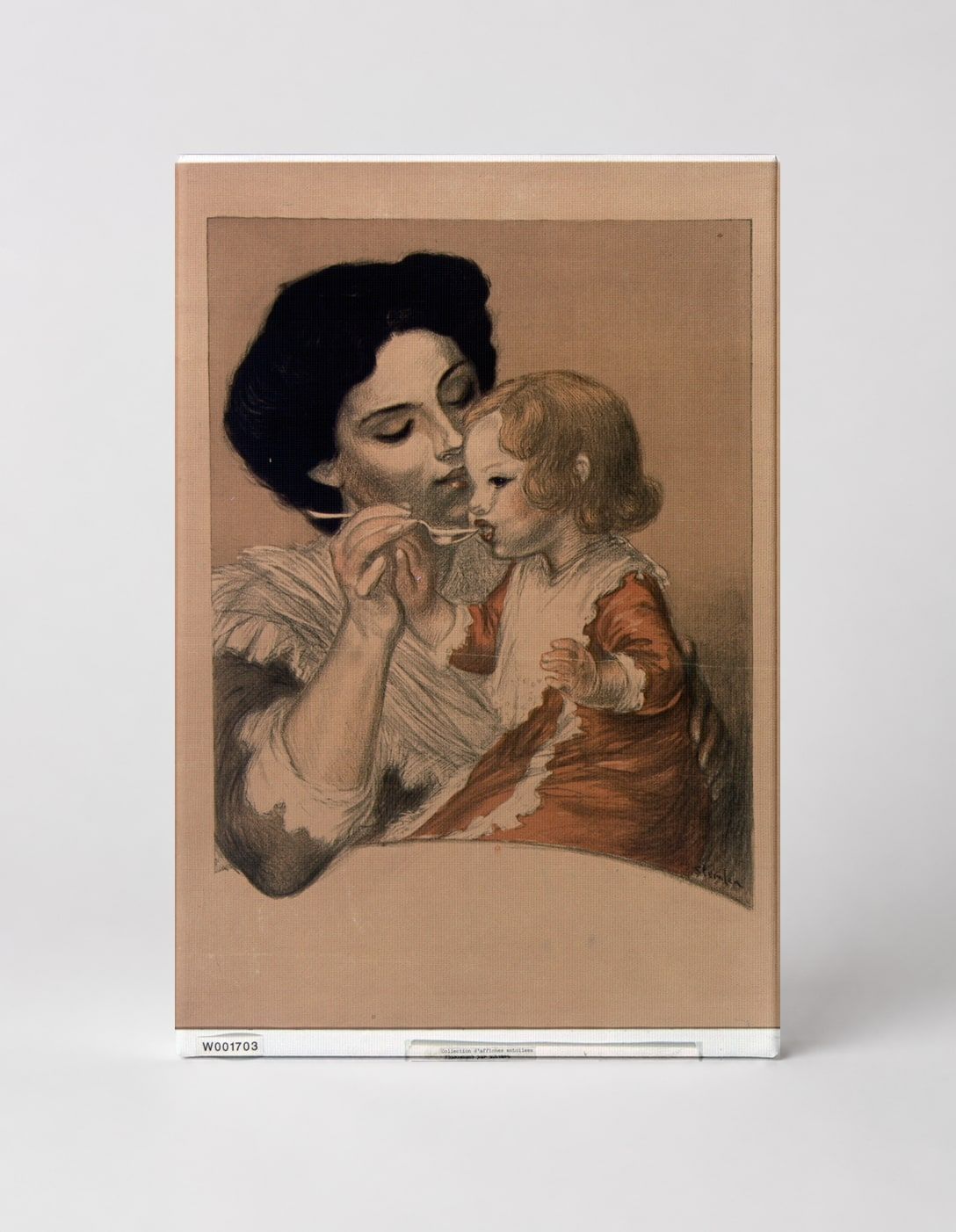 Mother and Child Feeding 1900s - Belle Époque Vintage Lithograph Wall Art