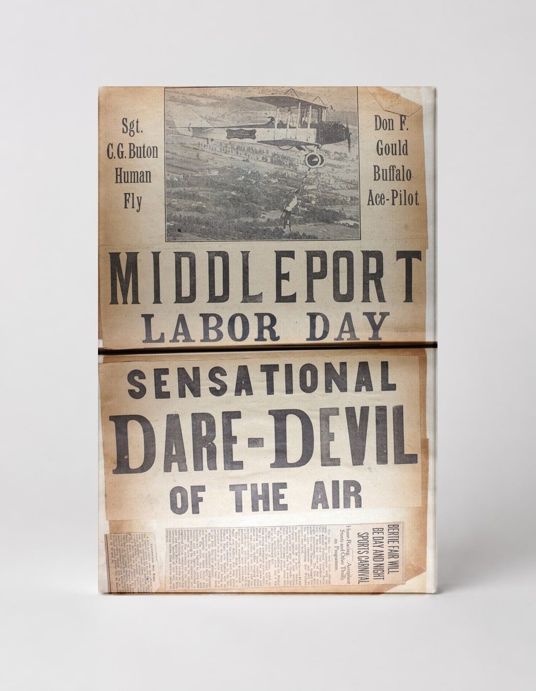Middleport Labor Day Dare-Devil of the Air 1900s - Vintage Aviation Event Poster Canvas Wall Art