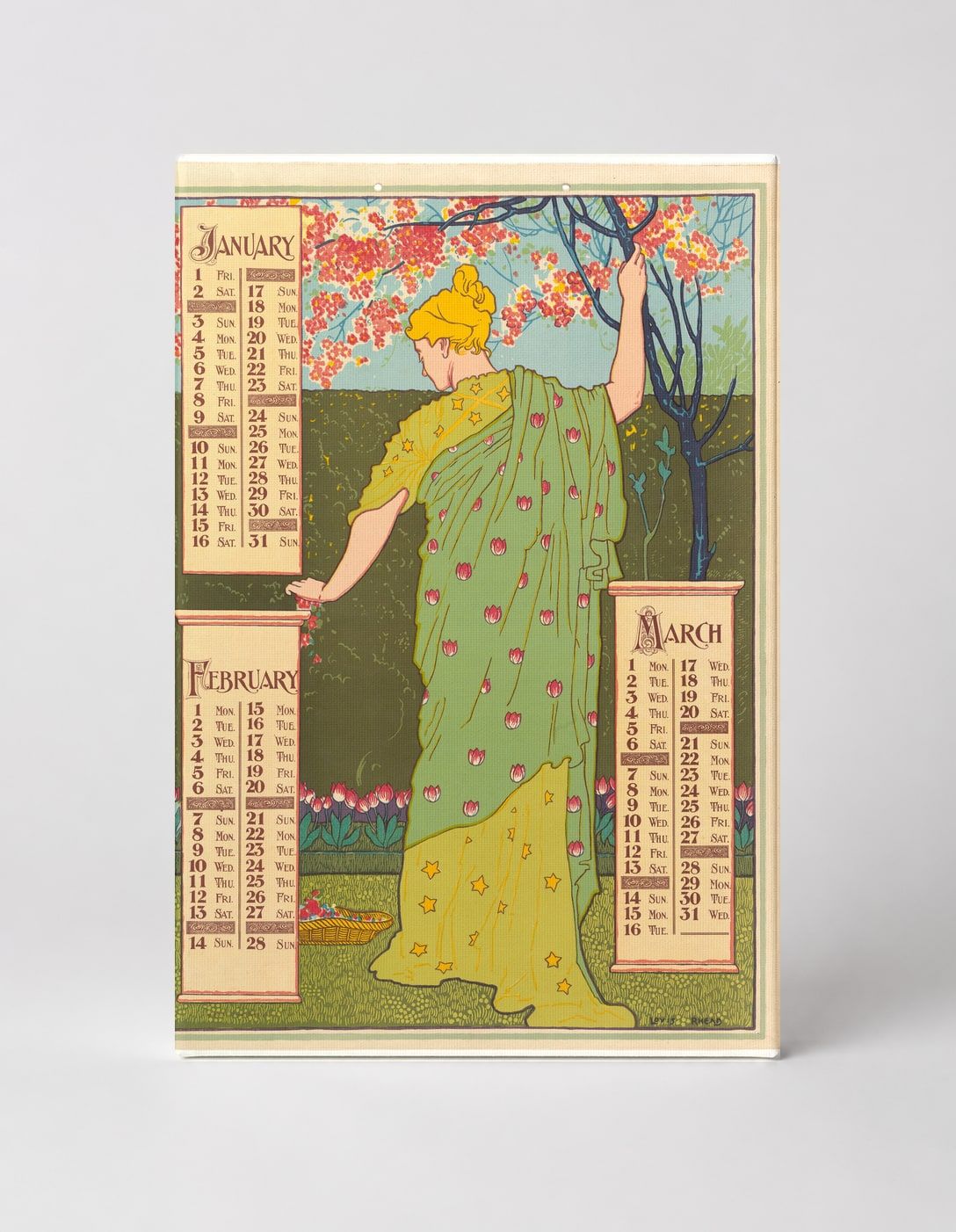 January February March 1897 Calendar - Art Nouveau Vintage Poster Wall Art