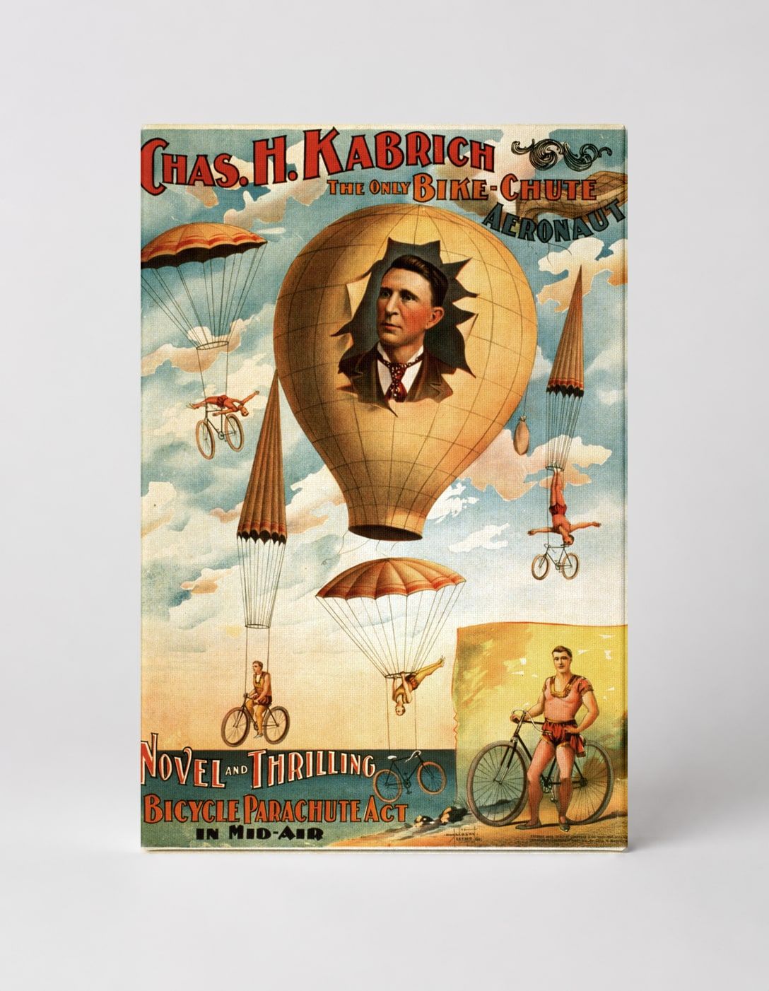 Chas. H. Kabrich Bike-Chute Aeronaut 1890s - Vintage Circus Poster Wall Art