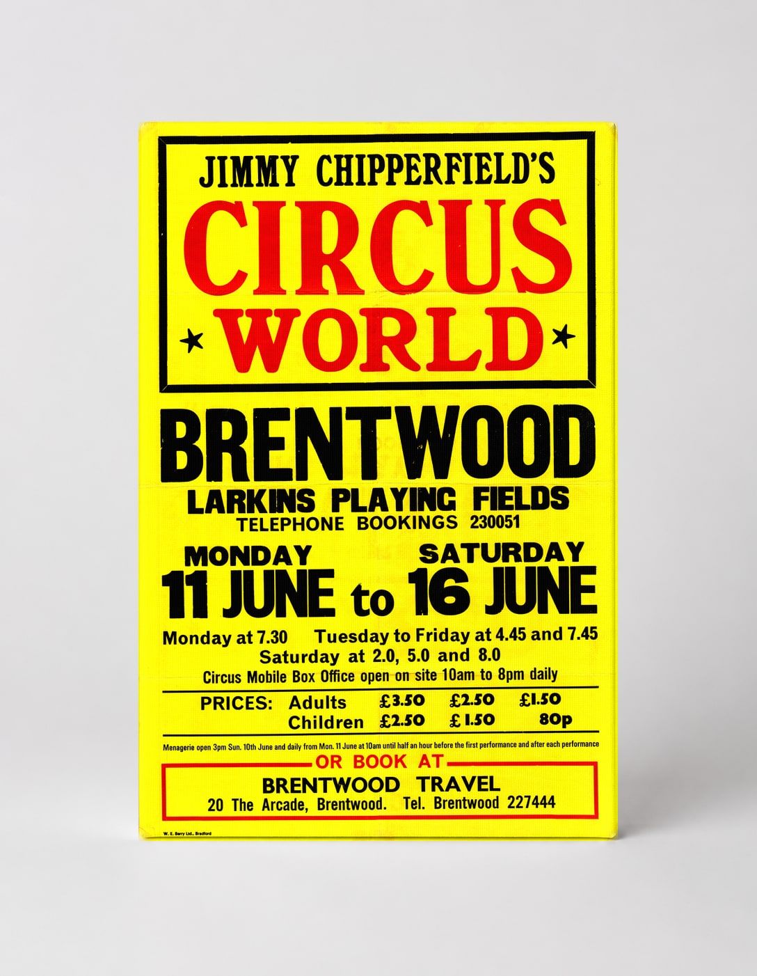 Jimmy Chipperfield's Circus World Brentwood 1970s - Vintage Circus Poster Wall Art