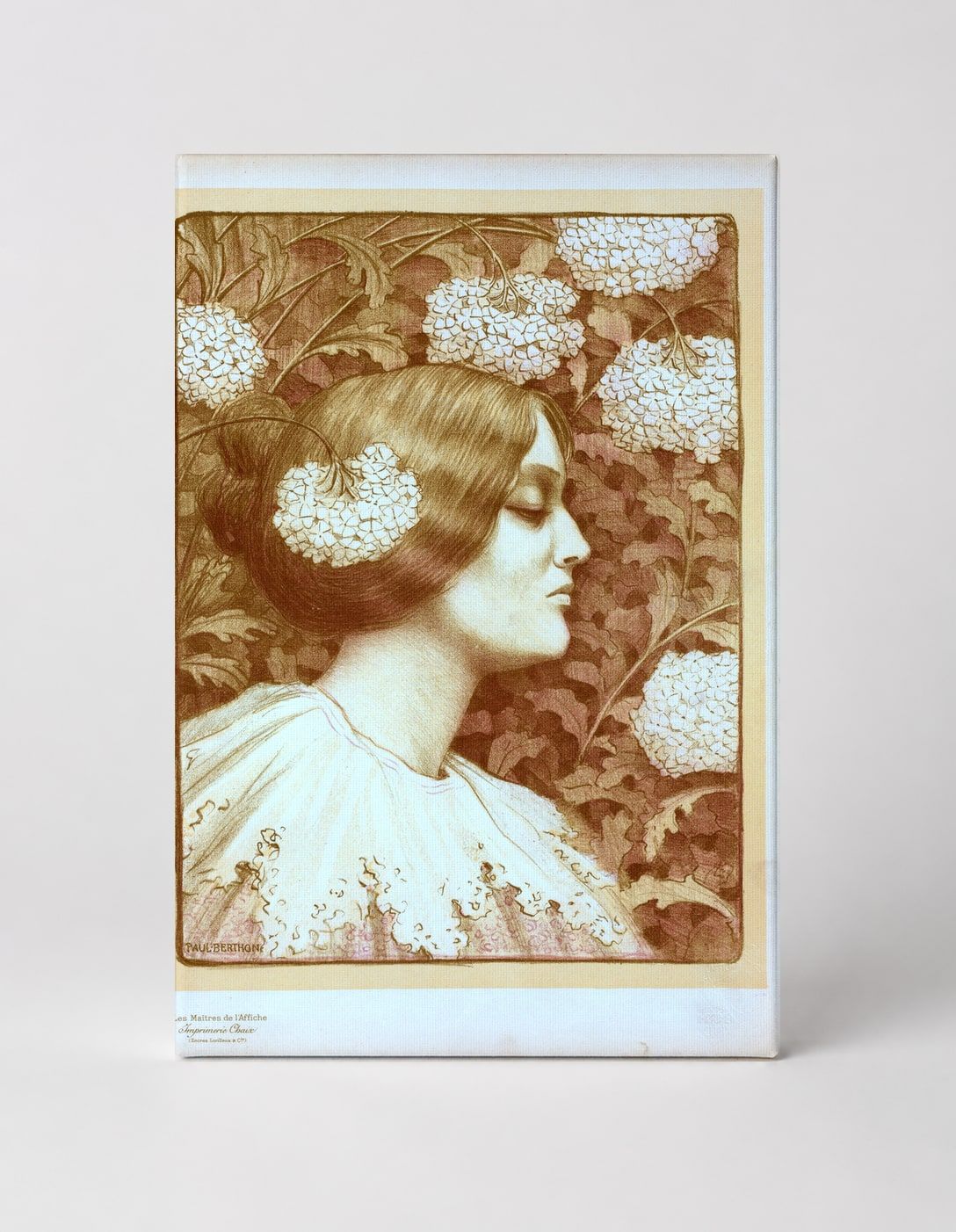 Woman with Hydrangeas Art Nouveau Lithograph - Vintage Poster Canvas Wall Art