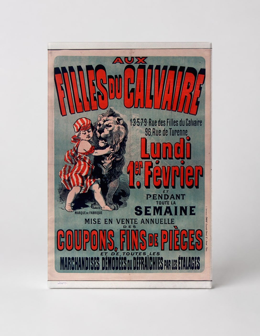 Aux Filles du Calvaire 1890s French Sale Poster - Vintage Lithograph Canvas Wall Art