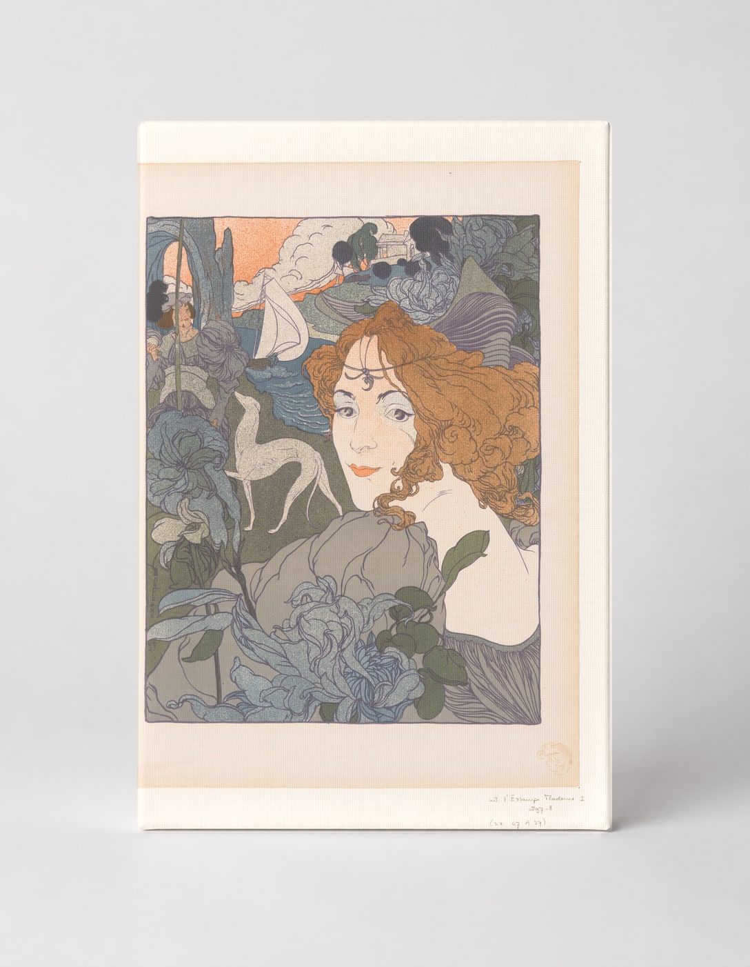Art Nouveau Woman with Blue Peonies 1890s - Vintage Lithograph Poster Wall Art