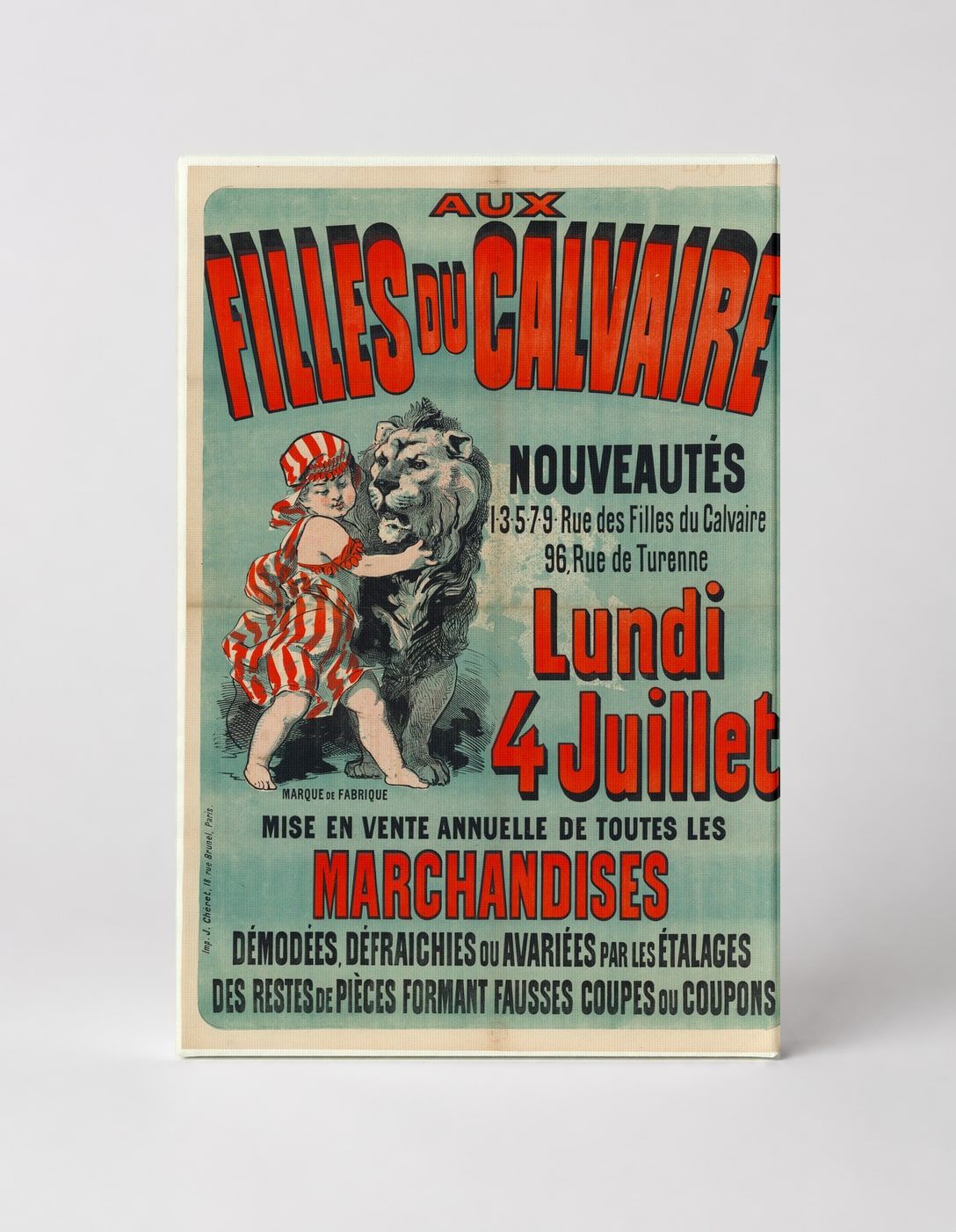 Aux Filles du Calvaire 1890s French Sale Poster - Vintage Lithograph Canvas Wall Art