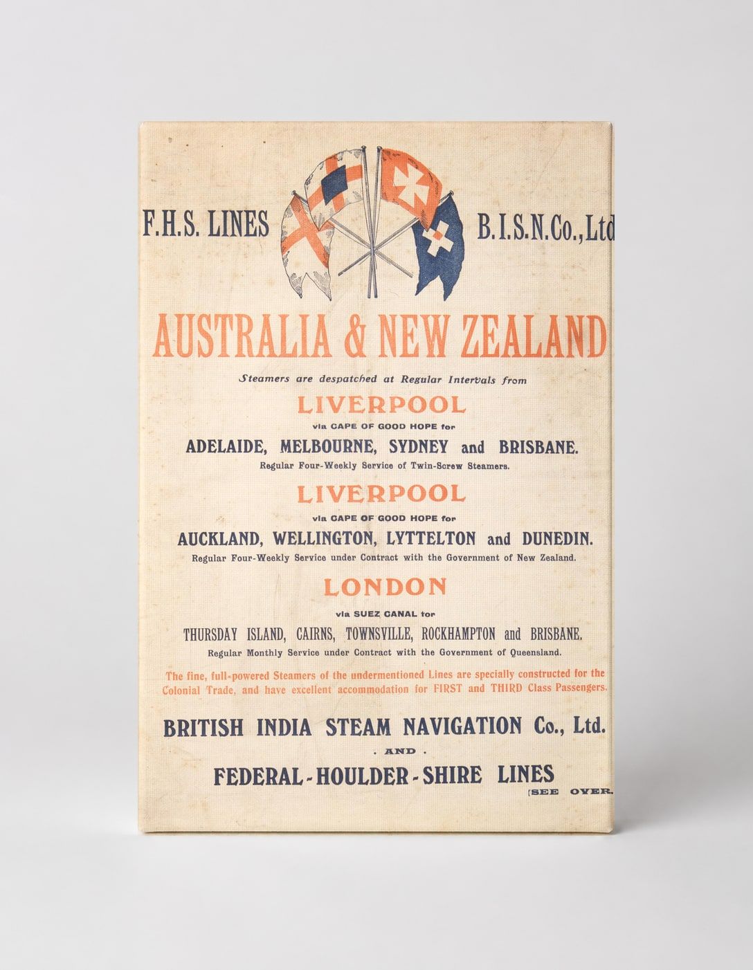 Australia & New Zealand Steam Lines 1890s - Victorian Vintage Travel Poster Wall Art