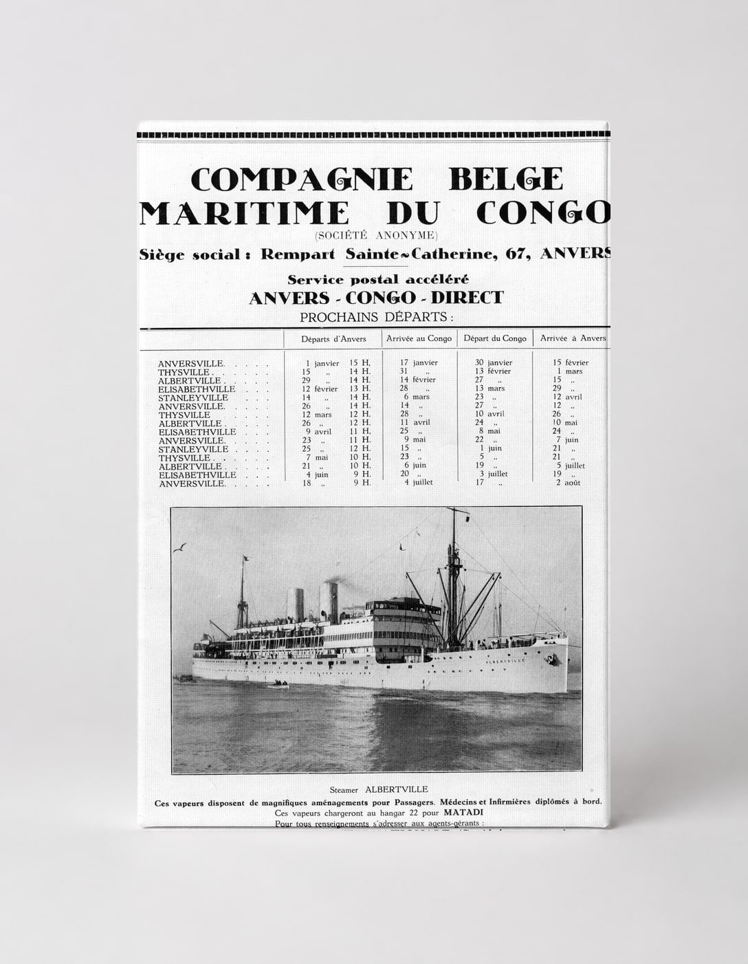 Compagnie Belge Maritime du Congo 1920s - Vintage Shipping Poster Wall Art
