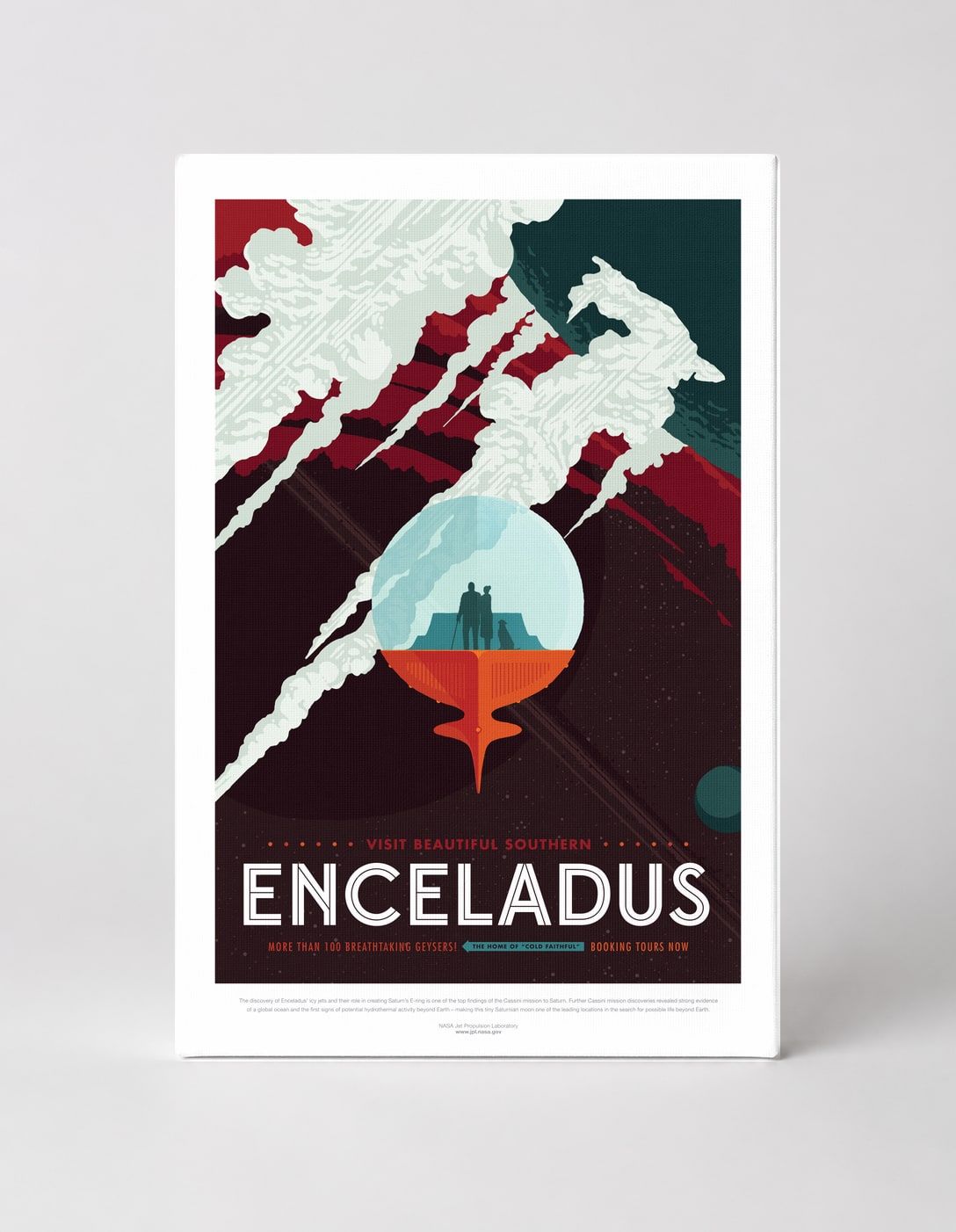 Visit Enceladus NASA Space Travel Vintage Poster Canvas Wall Art