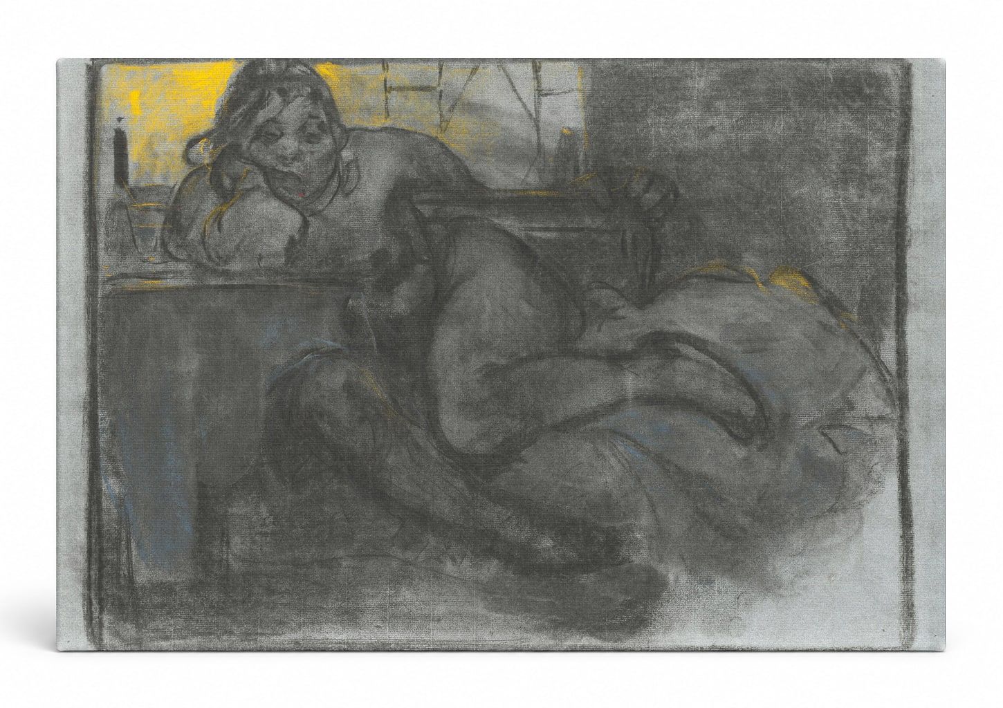 Reclining Female Figure Charcoal Study - Vintage Figurative Lithograph Wall Art
