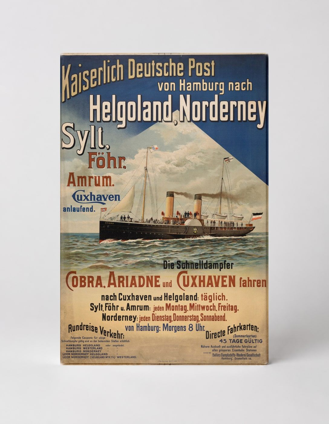 Kaiserlich Deutsche Post Helgoland Norderney 1900 - Vintage German Steamship Travel Poster Canvas Wall Art