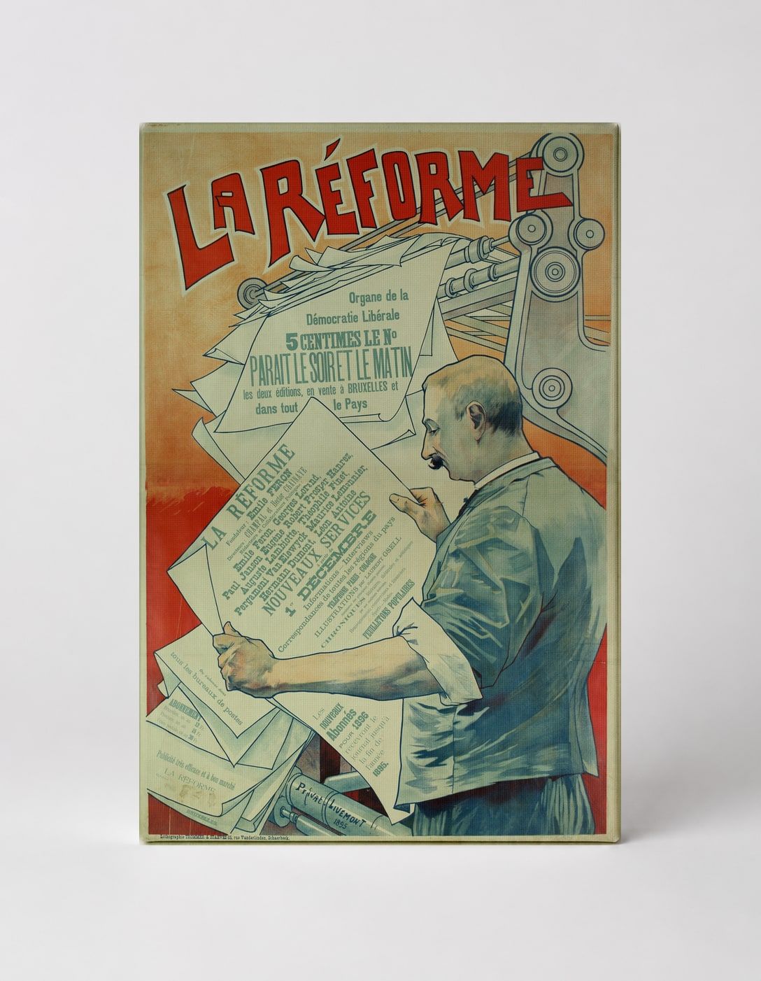 La Réforme 1890s Belgian Newspaper - Vintage Lithograph Poster Wall Art