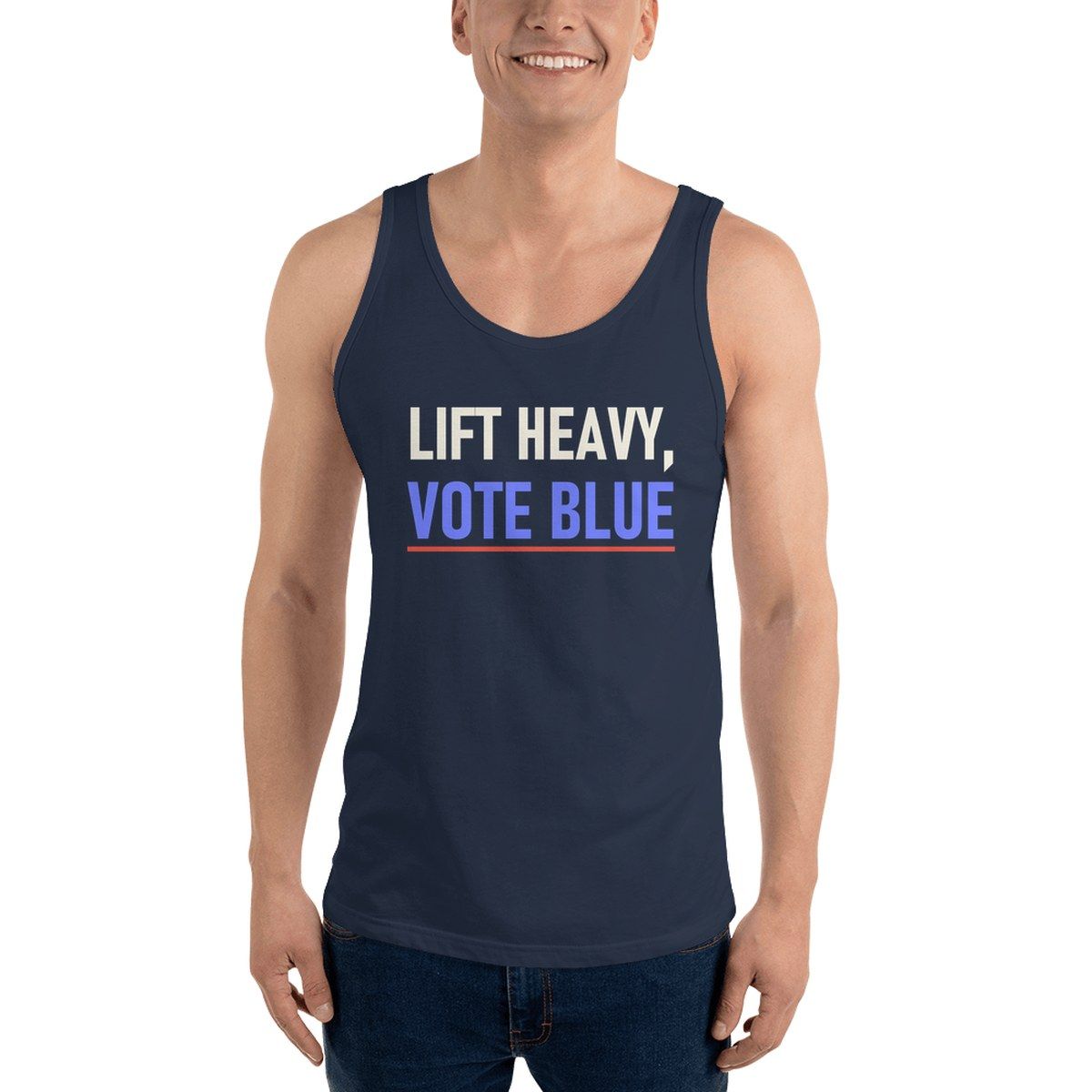 Lift Heavy Vote Blue Unisex Staple Tank